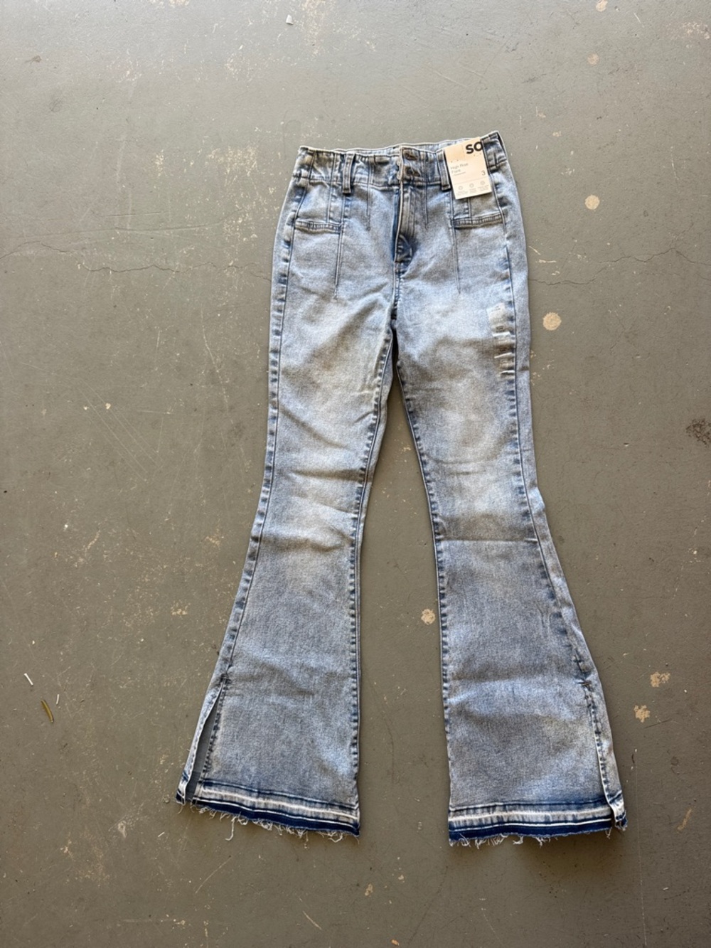 SO Light Blue Flare Jeans with Raw Hem and Side Slits